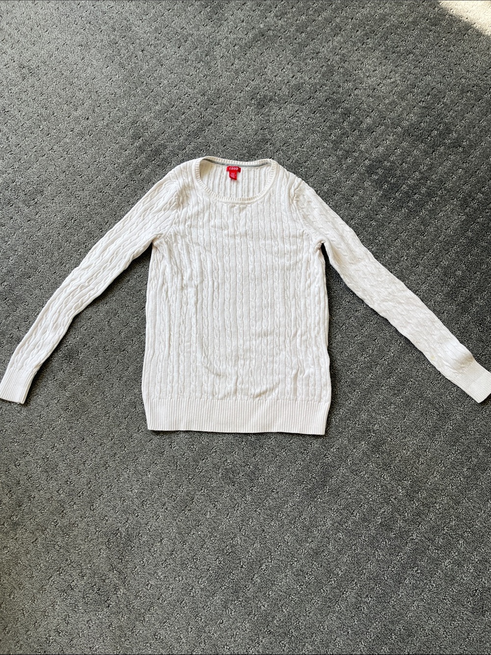 Izod Ivory Cable Knit Crewneck Sweater